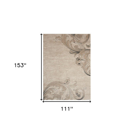 9' X 13' Tan Black and Ivory Damask Non Skid Area Rug HomeRoots