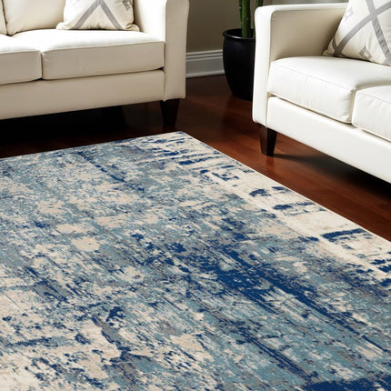 9' X 13' Ivory Blue and Slate Gray Abstract Non Skid Area Rug HomeRoots