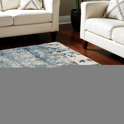 9' X 13' Ivory Blue and Slate Gray Abstract Non Skid Area Rug HomeRoots