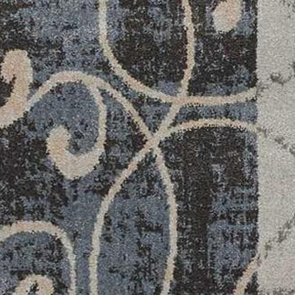 9' X 13' Tan Black and Ivory Floral Vines Non Skid Area Rug HomeRoots