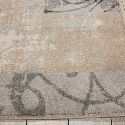 9' X 13' Tan Black and Ivory Floral Vines Non Skid Area Rug HomeRoots