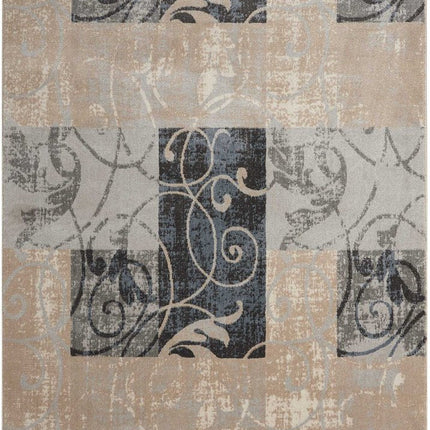 9' X 13' Tan Black and Ivory Floral Vines Non Skid Area Rug HomeRoots
