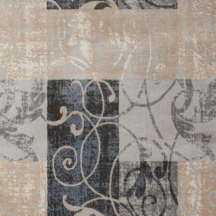 9' X 13' Tan Black and Ivory Floral Vines Non Skid Area Rug HomeRoots