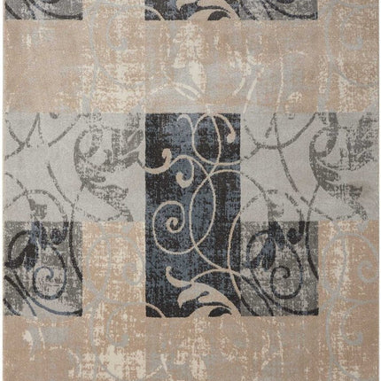 9' X 13' Tan Black and Ivory Floral Vines Non Skid Area Rug HomeRoots