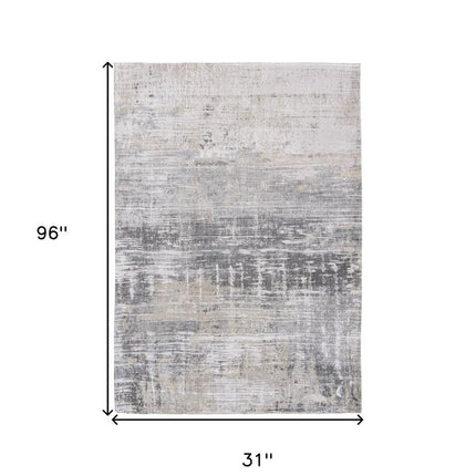 10' Gray And White Abstract Runner Rug HomeRoots
