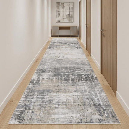 10' Gray And White Abstract Runner Rug HomeRoots