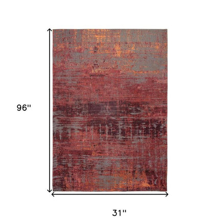 10' Gray And Red Abstract Runner Rug HomeRoots