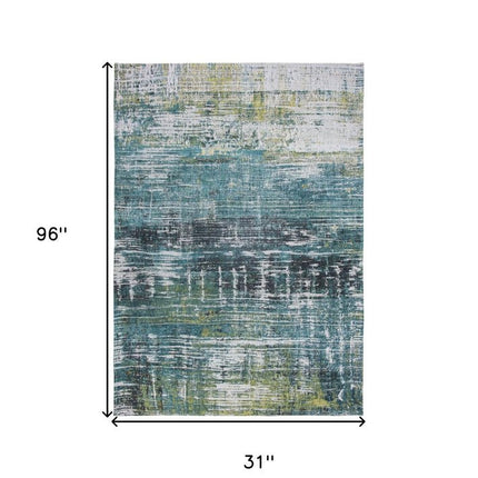 10' Blue And Green Abstract Runner Rug HomeRoots