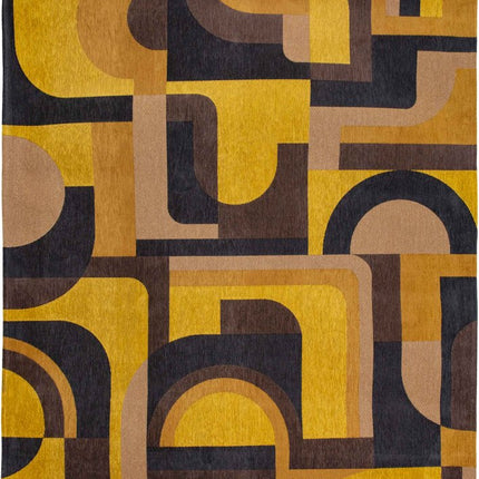 10' Black And Yellow Geometric Washable Runner Rug HomeRoots
