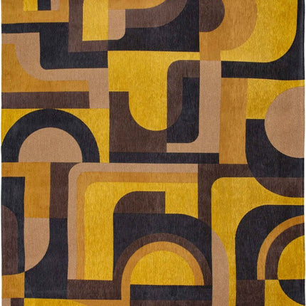 10' Black And Yellow Geometric Washable Runner Rug HomeRoots
