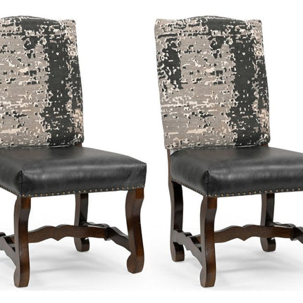 Set of Two Black Gray And Dark Brown Solid Wood Upholstered Chenille And Leather Dining Side Chairs HomeRoots