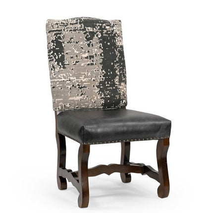 Set of Two Black Gray And Dark Brown Solid Wood Upholstered Chenille And Leather Dining Side Chairs HomeRoots