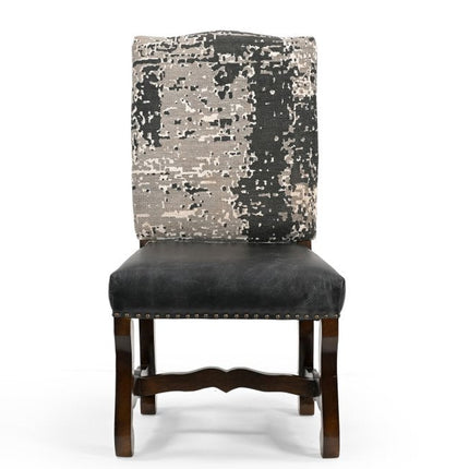 Set of Two Black Gray And Dark Brown Solid Wood Upholstered Chenille And Leather Dining Side Chairs HomeRoots