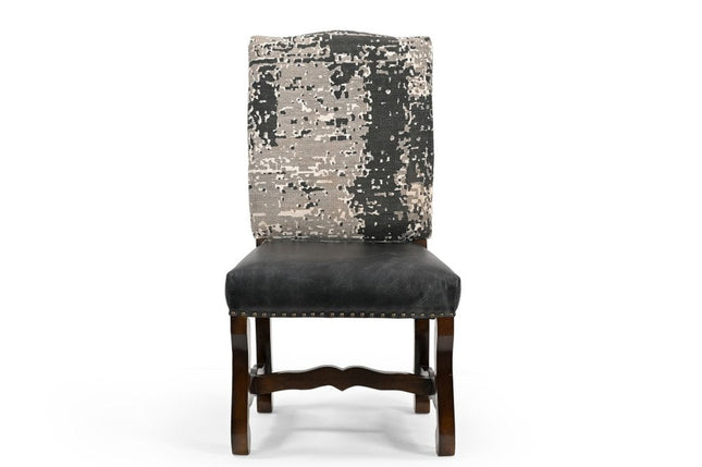 Set of Two Black Gray And Dark Brown Solid Wood Upholstered Chenille And Leather Dining Side Chairs HomeRoots