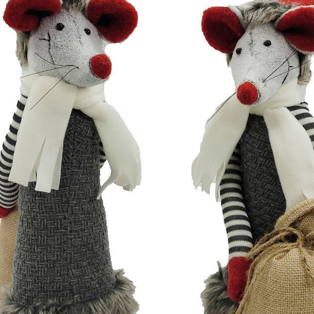 Set of Two Gray Brown And Red Fabric Rodent Christmas Santa and Mrs. Claus Figurine HomeRoots