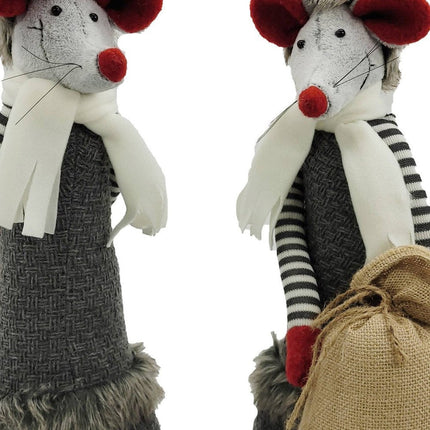 Set of Two Gray Brown And Red Fabric Rodent Christmas Santa and Mrs. Claus Figurine HomeRoots