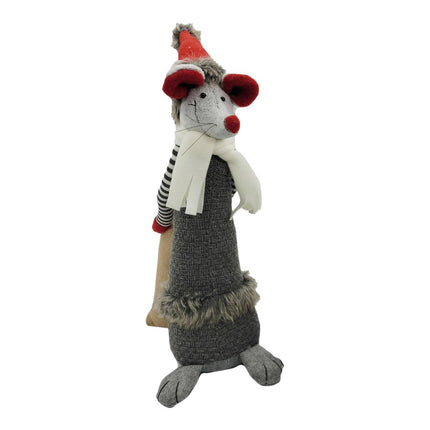 Set of Two Gray Brown And Red Fabric Rodent Christmas Santa and Mrs. Claus Figurine HomeRoots