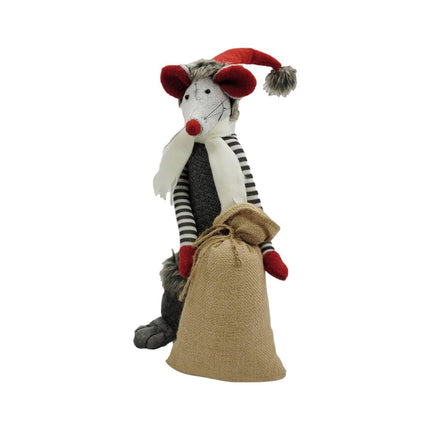 Set of Two Gray Brown And Red Fabric Rodent Christmas Santa and Mrs. Claus Figurine HomeRoots