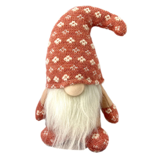 8" Pink White And Cream Fabric Christmas Santa and Mrs. Claus Standing Gnome HomeRoots