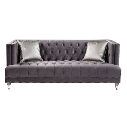 ACME 55265 Hegio Sofa with 2 Pillows, Gray Velvet
