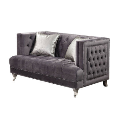 ACME 55266 Hegio Loveseat with 2 Pillows, Gray Velvet ACME Furniture