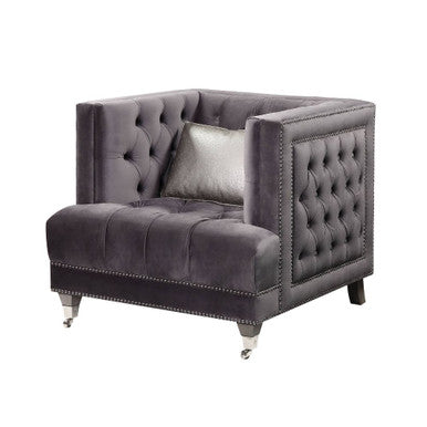 ACME 55267 Hegio Chair with 1 Pillow, Gray Velvet ACME Furniture