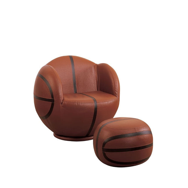 ACME 05527 All Star 2 Piece Pack Chair & Ottoman, Basketball: Brown & Black
