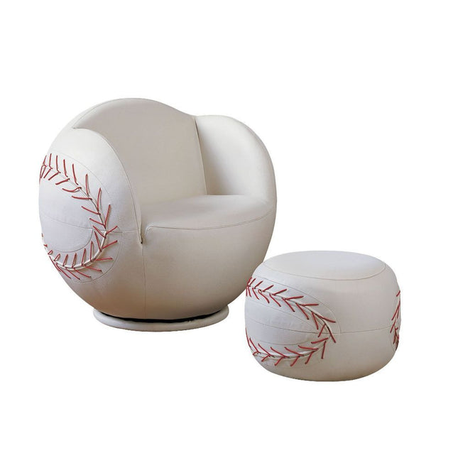 ACME 05528 All Star 2 Piece Pack Chair & Ottoman, Baseball: White