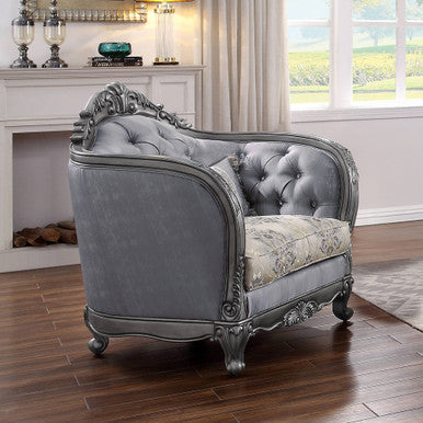 ACME 55347 Ariadne Chair with 1 Pillow, Fabric & Platinum ACME Furniture