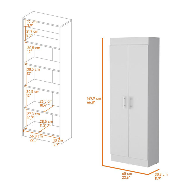 67" White Wood Pantry Or Storage Closet