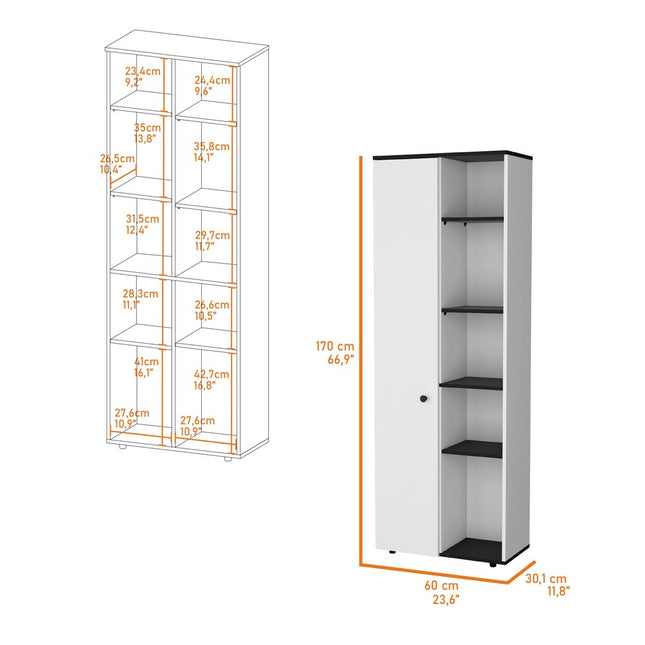67" Black And White Wood Pantry Or Storage Closet