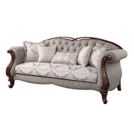 ACME 55365 Miyeon Sofa with 5 Pillows, Fabric & Cherry