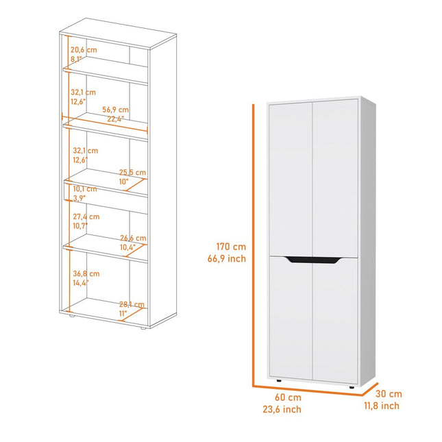 67" Black And White Wood Pantry Or Storage Closet