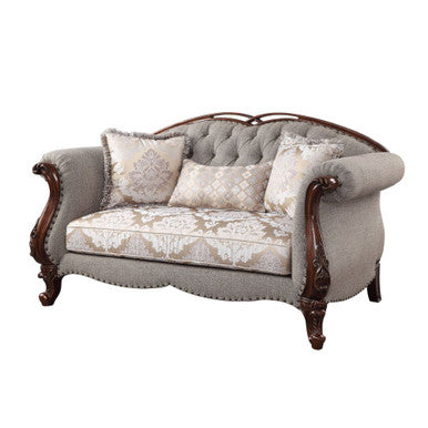 ACME 55366 Miyeon Loveseat with 3 Pillows, Fabric & Cherry ACME Furniture