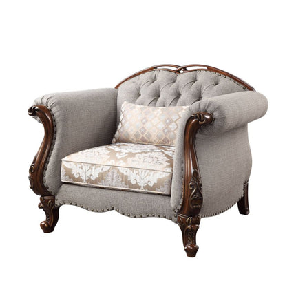 ACME 55367 Miyeon Chair with 1 Pillow, Fabric & Cherry