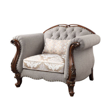ACME 55367 Miyeon Chair with 1 Pillow, Fabric & Cherry ACME Furniture