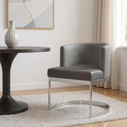 Gray and Silver Slipcovered Faux Leather Wing Back Dining Side Chair HomeRoots