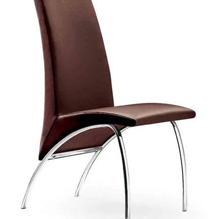 Set of Two Dark Brown and Silver Faux Leather Dining Side Chairs HomeRoots