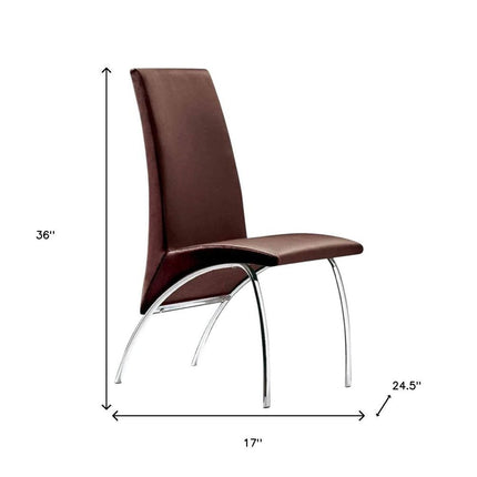 Set of Two Dark Brown and Silver Faux Leather Dining Side Chairs HomeRoots