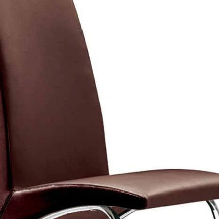 Set of Two Dark Brown and Silver Faux Leather Dining Side Chairs HomeRoots