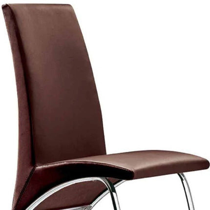 Set of Two Dark Brown and Silver Faux Leather Dining Side Chairs HomeRoots