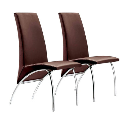 Set of Two Dark Brown and Silver Faux Leather Dining Side Chairs HomeRoots