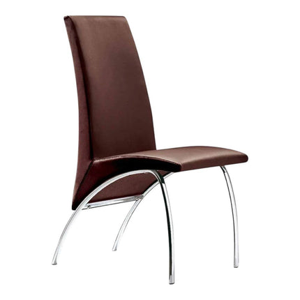 Set of Two Dark Brown and Silver Faux Leather Dining Side Chairs HomeRoots