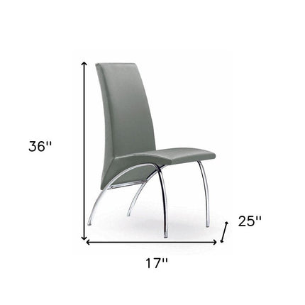 Set of Two Gray and Silver Upholstered Faux Leather Dining Side Chairs HomeRoots