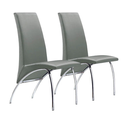 Set of Two Gray and Silver Upholstered Faux Leather Dining Side Chairs HomeRoots