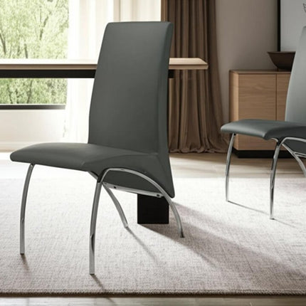 Set of Two Gray and Silver Upholstered Faux Leather Dining Side Chairs HomeRoots