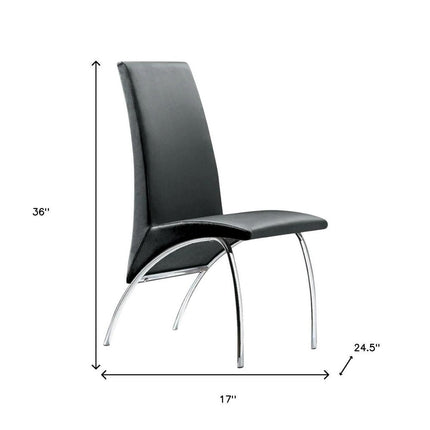 Set of Two Black and Silver Faux Leather Dining Side Chairs HomeRoots