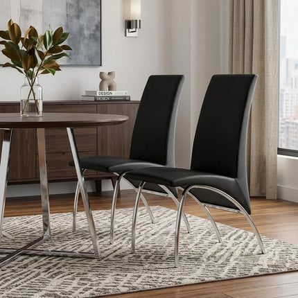 Set of Two Black and Silver Faux Leather Dining Side Chairs HomeRoots