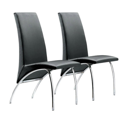 Set of Two Black and Silver Faux Leather Dining Side Chairs HomeRoots
