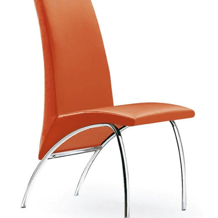 Set of Two Orange And Silver Upholstered Faux Leather Dining Side Chairs HomeRoots